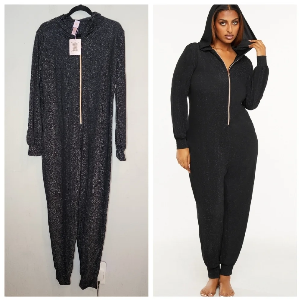 NWT Savage × Fenty Sleep & Shine Hooded Stretchy Onesie‎ Black Sparkle Size XL